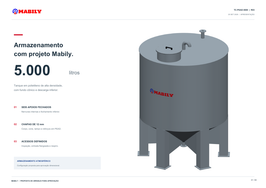 Tanque PEAD cônico de 5.000 L com seis apoios