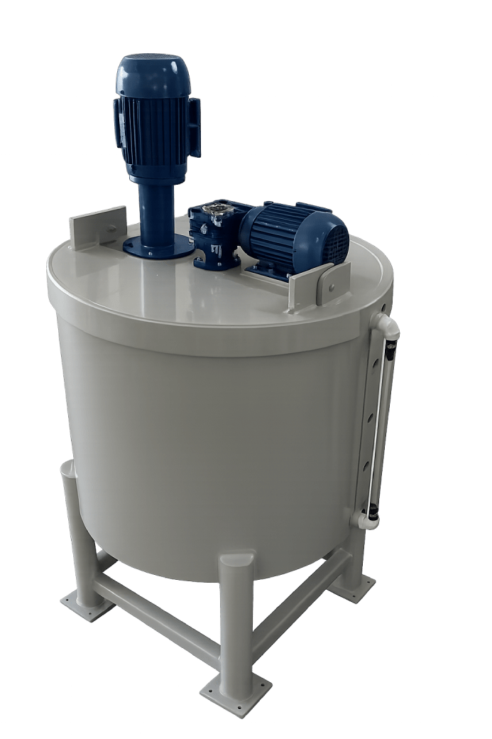 Tanque industrial com agitador lento e misturador de alto RPM para processos químicos
