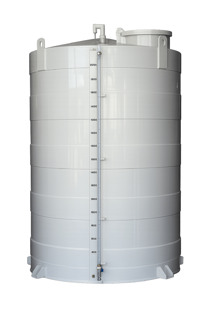 Tanque vertical cilíndrico em polipropileno para armazenamento industrial