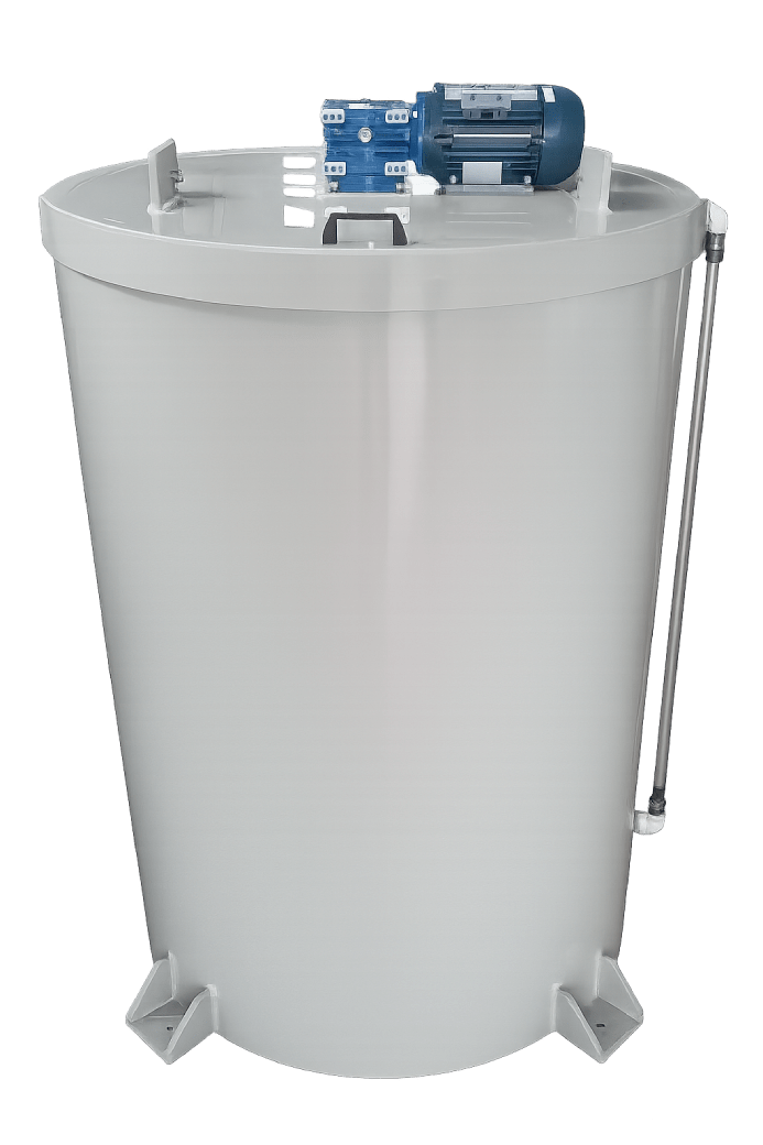 Tanque de mistura com agitador industrial e hélice PTB 45 graus em aço inox